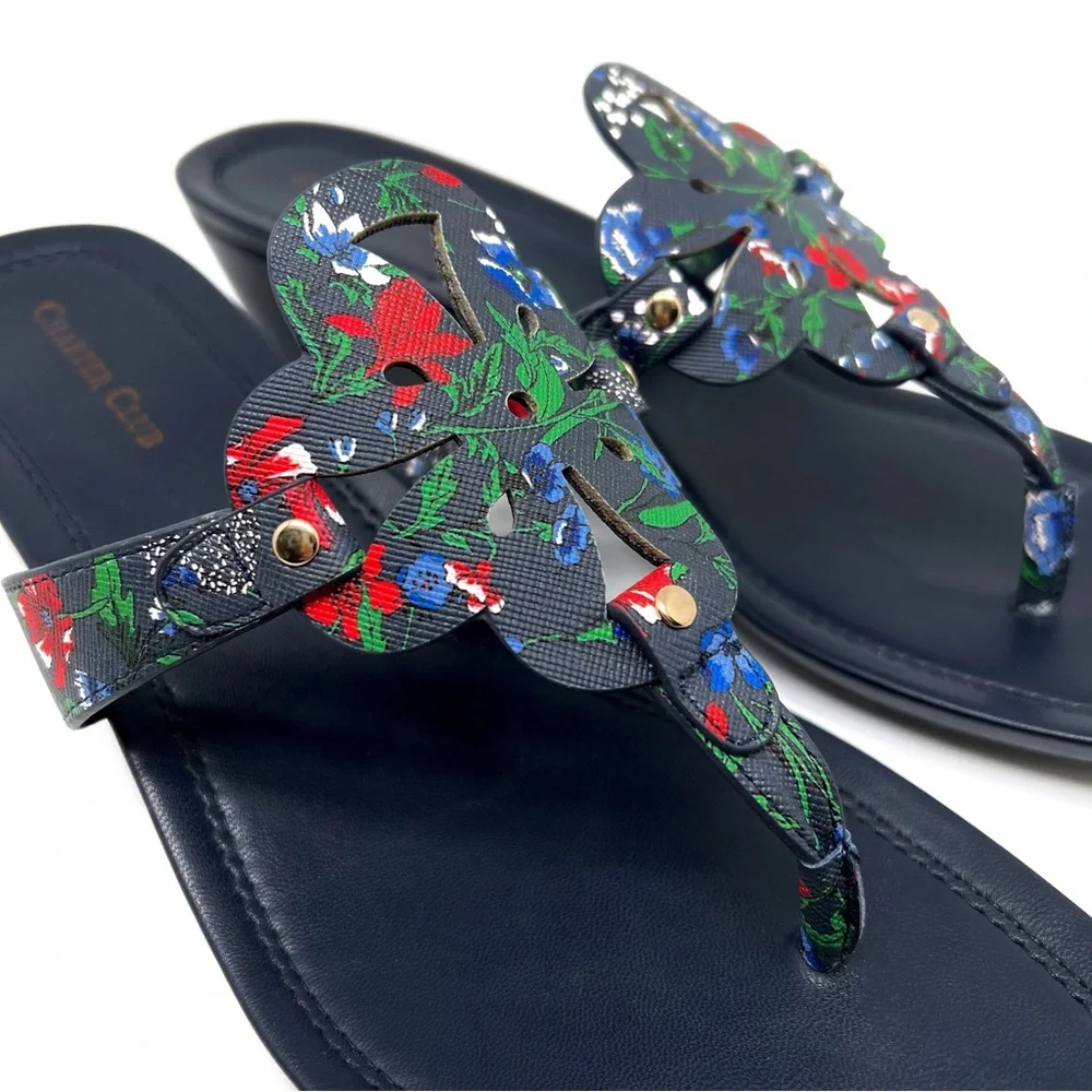 Charter Club Penelopee Wedge Slide Sandals Navy Floral Size 10